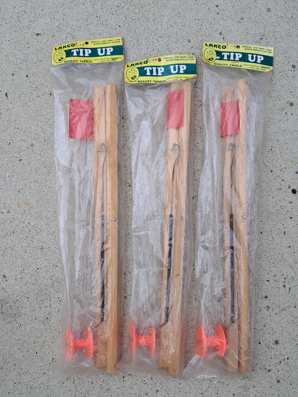 ​Lot of 3 Vintage Lakco Wooden Ice Fishing Tip Ups NOS New Old Stock Isle MN